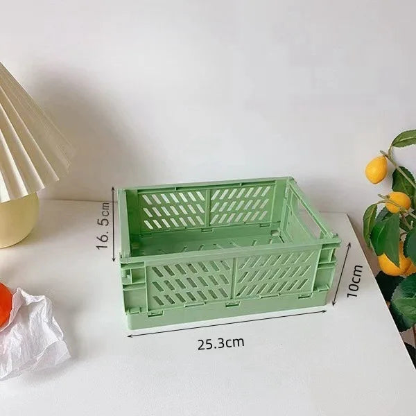 caisse rangement pliable plastique gris vert rose beige blanc grille ventilation moderne minimaliste poignées