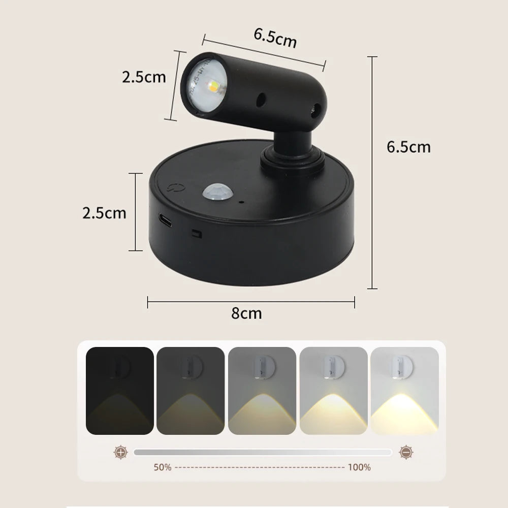 projecteur spot lumineux rechargeable led aimanté moderne noir blanc minimaliste port usb type