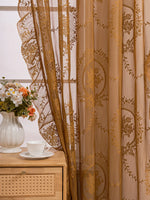 rideau floral semi transparent classique brodé fleurs beige clair salon décoration intérieure polyester