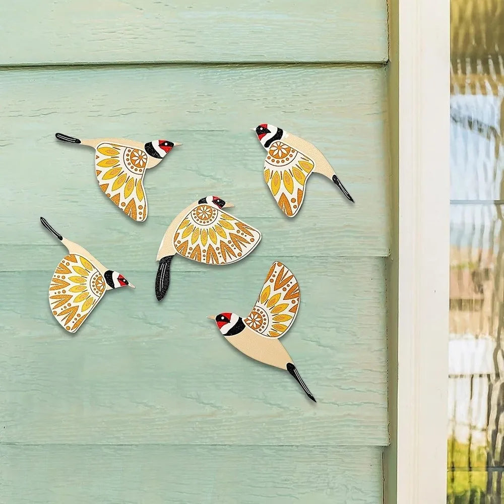 décorations murales oiseaux bois motifs géométriques beige noir orange modernes eyelets