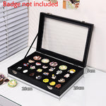présentoir porte badges acrylique réutilisable contemporain bois marron noir clips badges