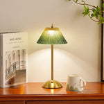 lampe table classique or tissu vert franges ambre opacité tactile rechargeable chambre coucher ambiance