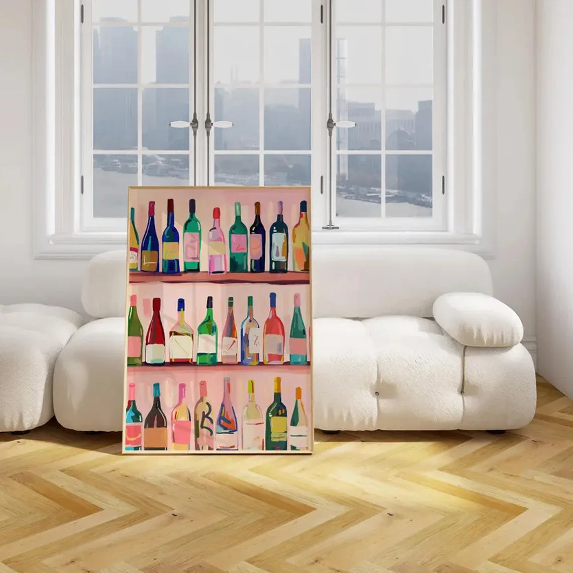 tableau mural moderne bouteilles vin rose clair multicolore sans cadre impression toile chambre salon