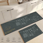 tapis cuisine gris foncé illustrations ustensiles géométrique moderne antidérapant PVC 40x60cm 50x80cm