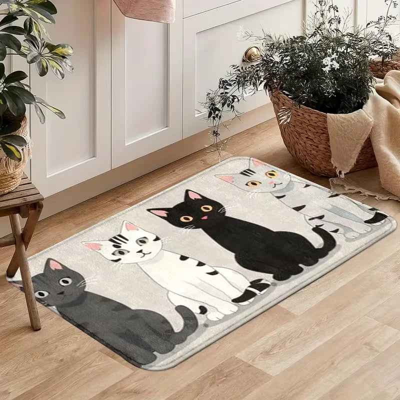 tapis sol moderne chats motifs gris noir blanc antidérapant polyester doux adhésifintérieurextérieur