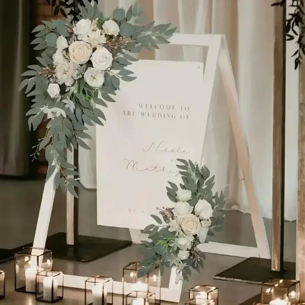 guirlandes florales décoratives mariage rose eucalyptus blanc romantique champêtreextérieur