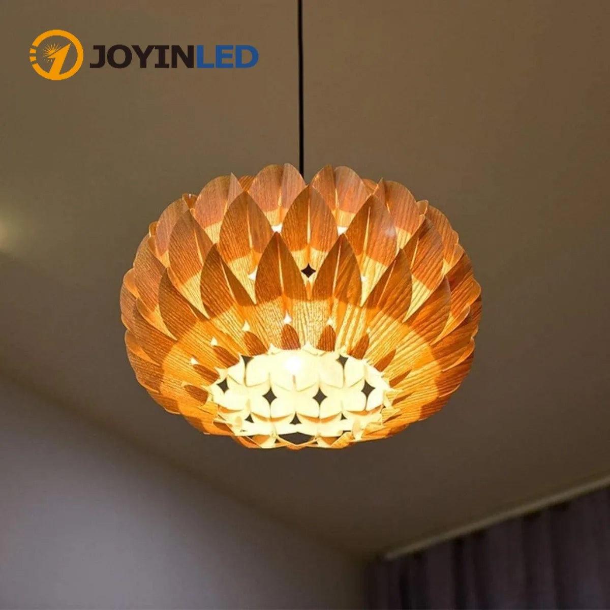 suspension lumineuse bois marron clair feuilles ouvertes moderne organique