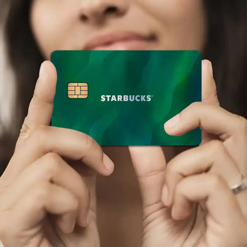 autocollants carte bancaire effet laser logo starbucks vert noir holographique anti rayures