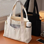 sac main tote toile beige casual poche douce intérieur zippé fourre tout polyvalent déplacement