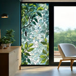 film décoratif adhésif feuilles vertes motif mosaïque semi transparent nature vitrail 100cm 45cm
