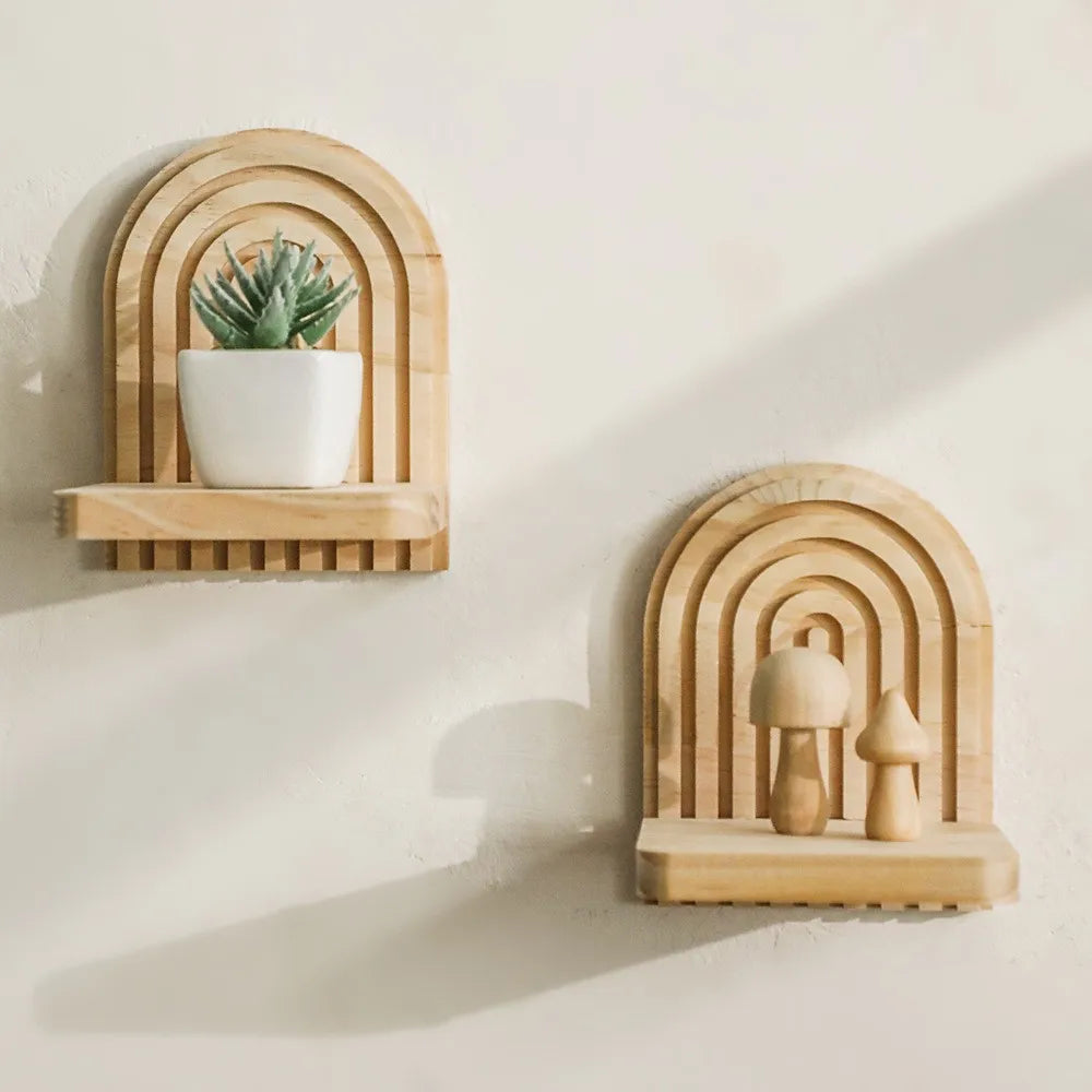 étagère murale bois naturel arc cercle bohème minimaliste scandinave chambre salon decoration