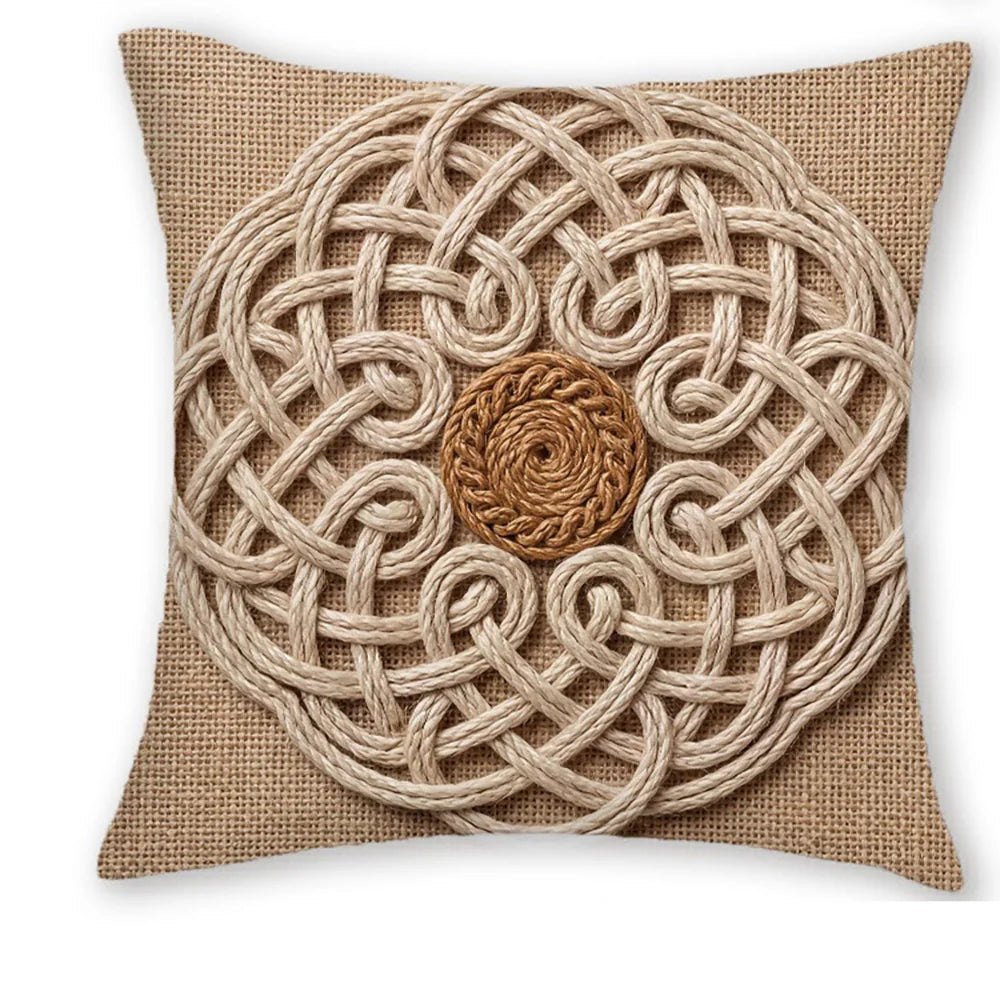 housse coussin brodée épis blé nœud celtique boho farmhouse beige rustique machine