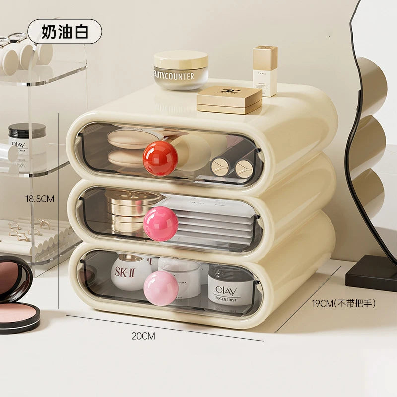 organisateur maquillage boîte rangement noir rose blanc moderne poudre fard joues crème masque bouteilles