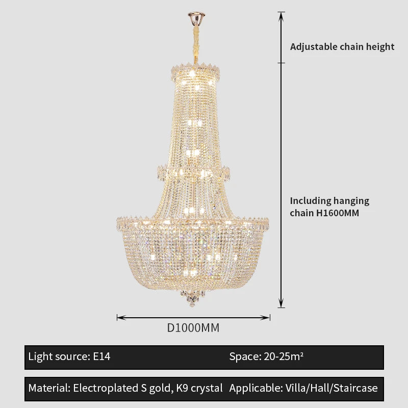 lustre cristal doré transparent classique chaîne ajustable ampoules e14 moderne chambre salon