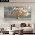 tableau moderne toile abstraite arbre doré branches nuages salon chambre