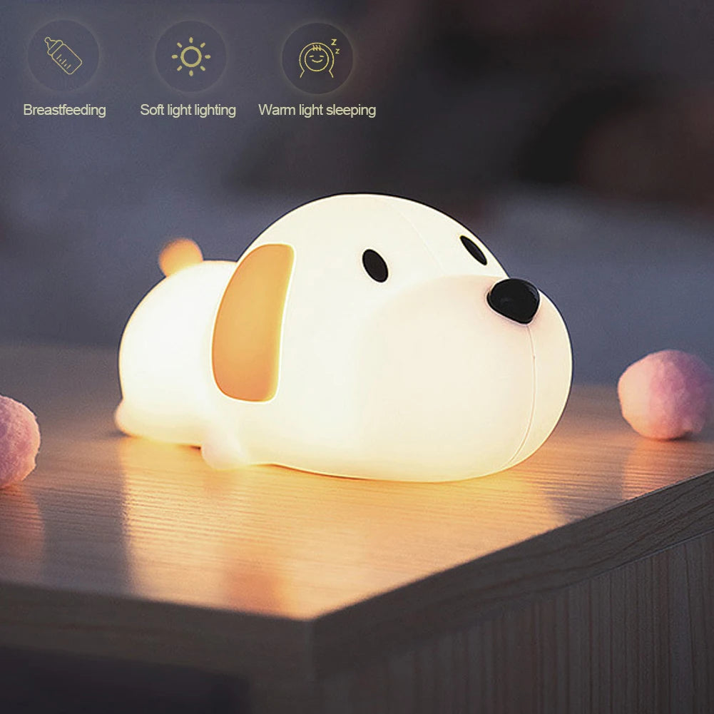 lampe table silicone chien led blanc orange noir moderne tactile couleur enfants