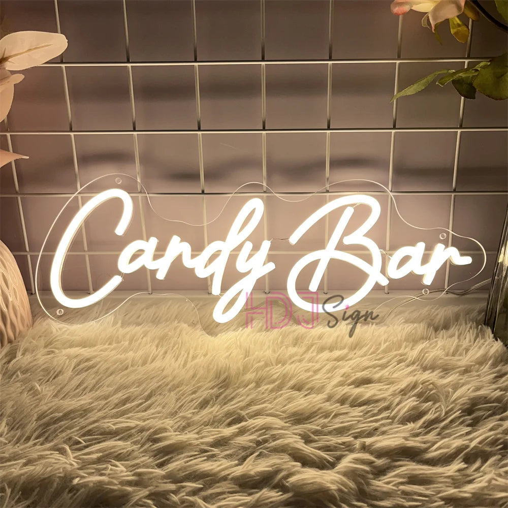 enseigne lumineuse néon Candy Bar blanc décoration chambre enfants mur opaque moderne