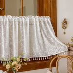 rideau blanc vert fleurs filigrane tassel classique vintage translucide polyester