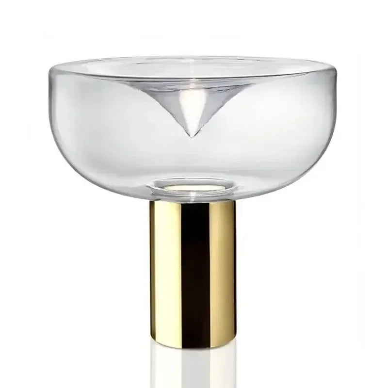 lampe table moderne minimaliste transparente chromée base solide câble électrique warm light