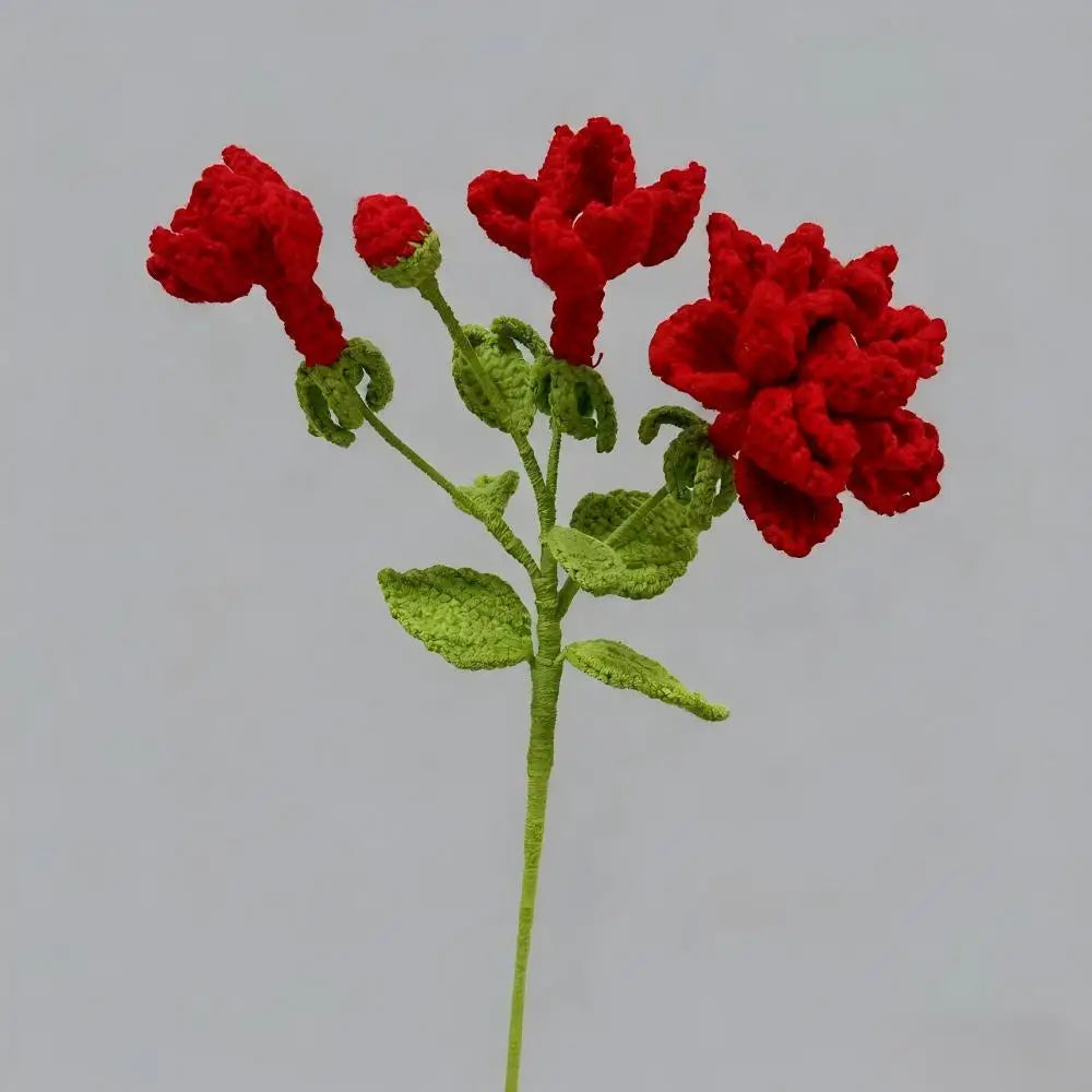 fleurs tricotées main rose rouge blanc bleu artisanat crochet decoration mariage fete valentin traditionnelle