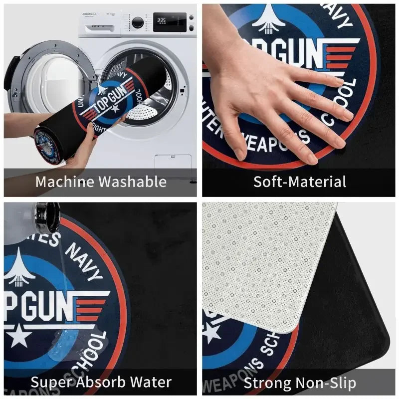tapis top gun logo avion militaire noir bleu rouge moderne vinyle feutre antidérapant couloir