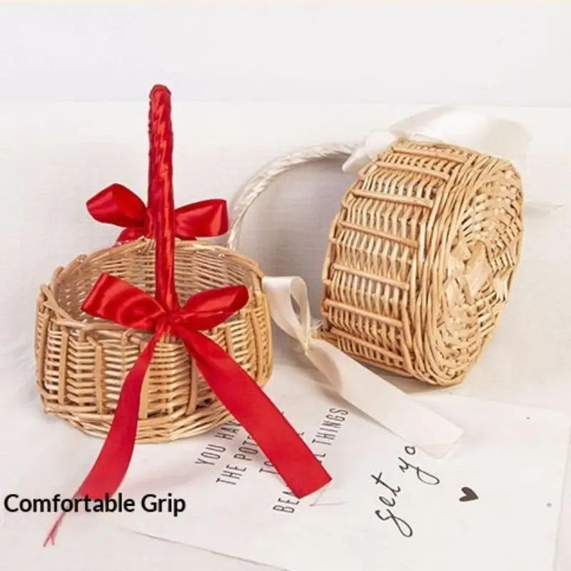 panier rangement tressé bambou anse rubans colorés rustique décor maison filles