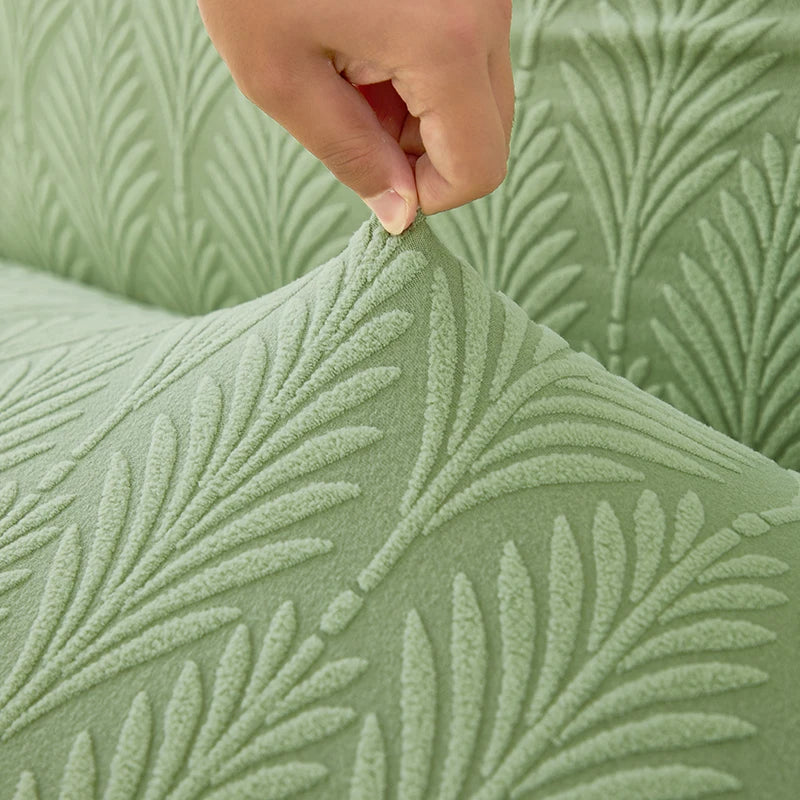 couvre lit moderne vert clair feuilles stylisées polyester lavable machine fixé ruban adhésif opaque