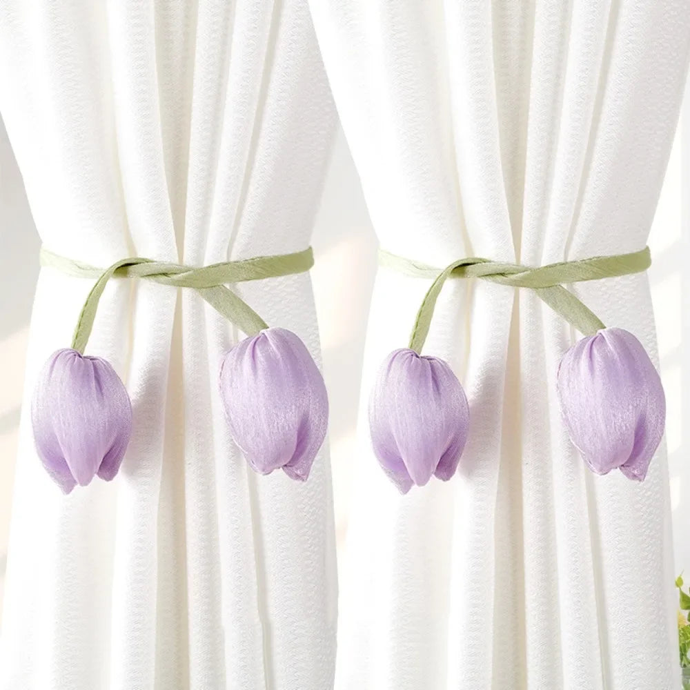 boucles rideau tulipes fleurées vert jaune rose violet blanc décoratives adhésives modernes floral