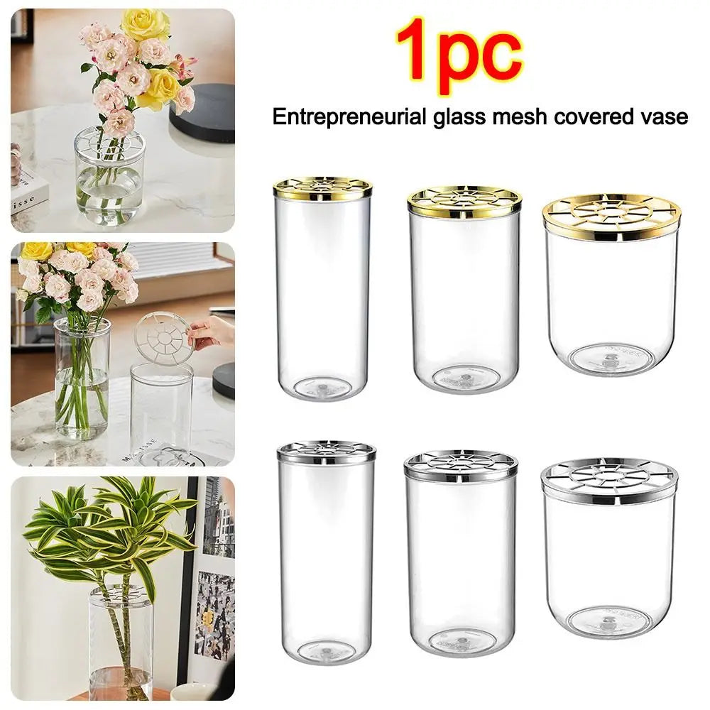 vase transparent moderne pot fleur hydroponie couvercle grille 2600ml 2000ml 1400ml