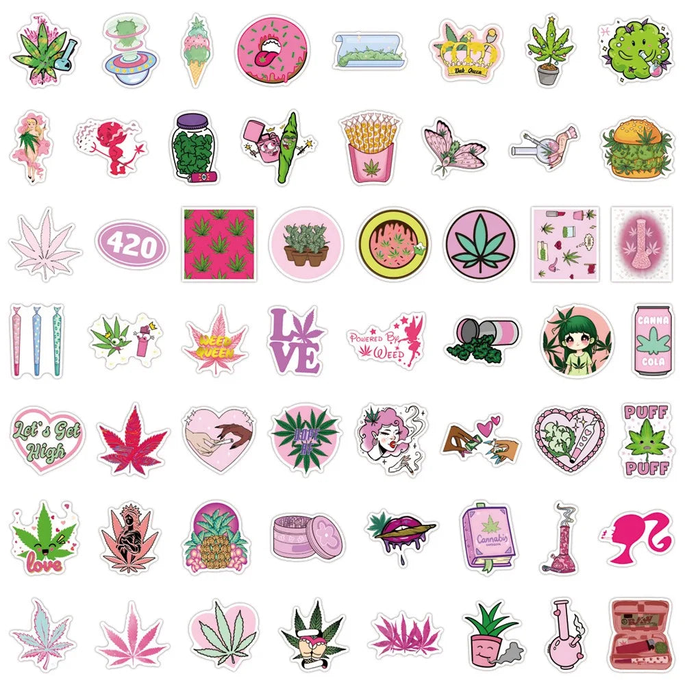 stickers cannabis personnages dessins animés spongebob fleurs cœurs kawaii graphiques