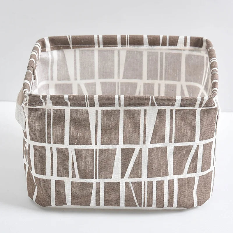 boîtes rangement pliables tissu lin respectueux environnement moderne minimaliste motifs géométriques animaux étiquettes poignées