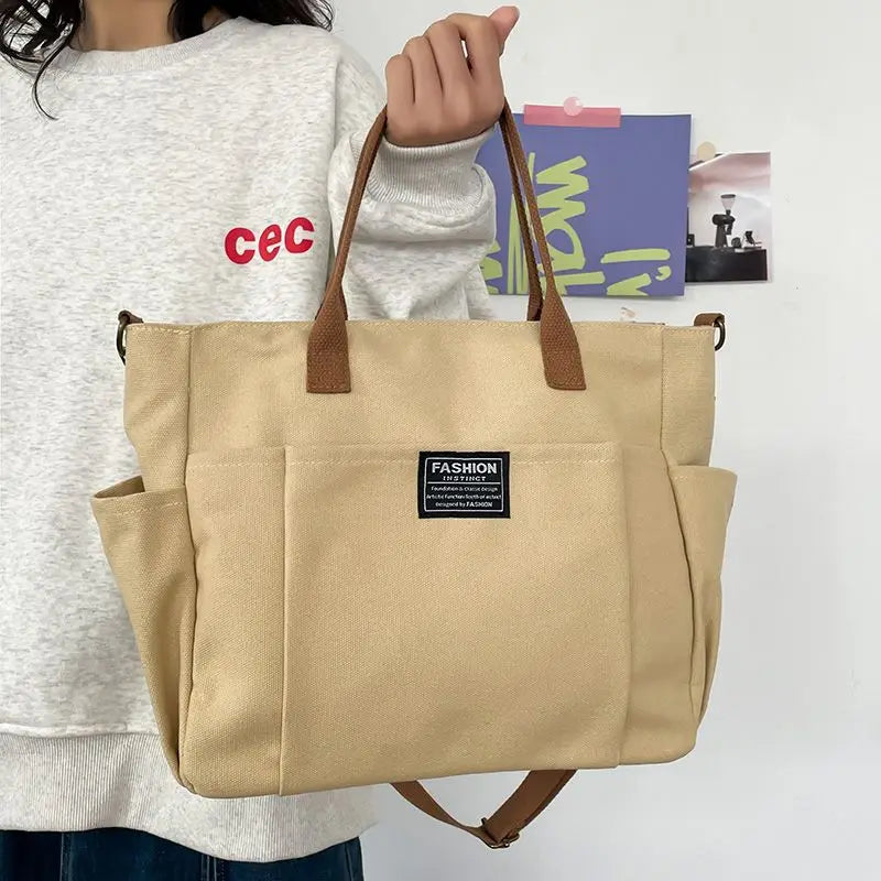 sac main toile décontracté blanc beige noir durable a4 école travail fourre tout casual