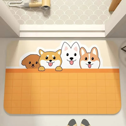 tapis sol entrée maison motif chat chien cartoon moderne antidérapant coton polyester décoratif