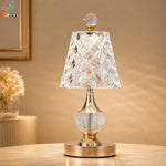 lampe table led rechargeable dorée transparente texture géométrique classique élégant abat jour fixée base
