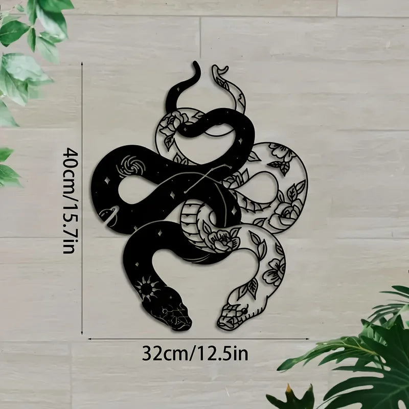 décoration murale sculpture serpent noir motifs floraux contemporaine métal intérieur horizontal sans électrique