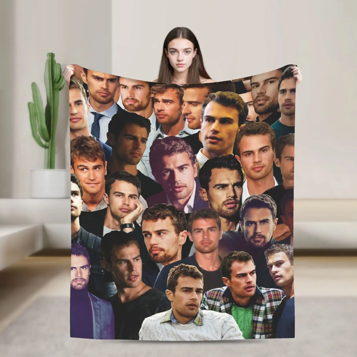 couverture polaire imprimée moderne multicolore visages multiples portable anti boulochage polyester toutes saisons