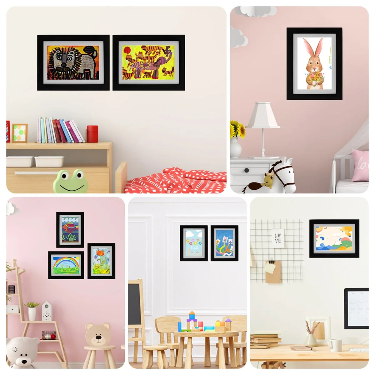 cadres photo bois enfant dessins animaux arbres fleurs naïfs protégés transparents