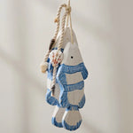 poisson décoratif bois rustique marin cordelette blanc bleu beige brun rayures horizontales coquille