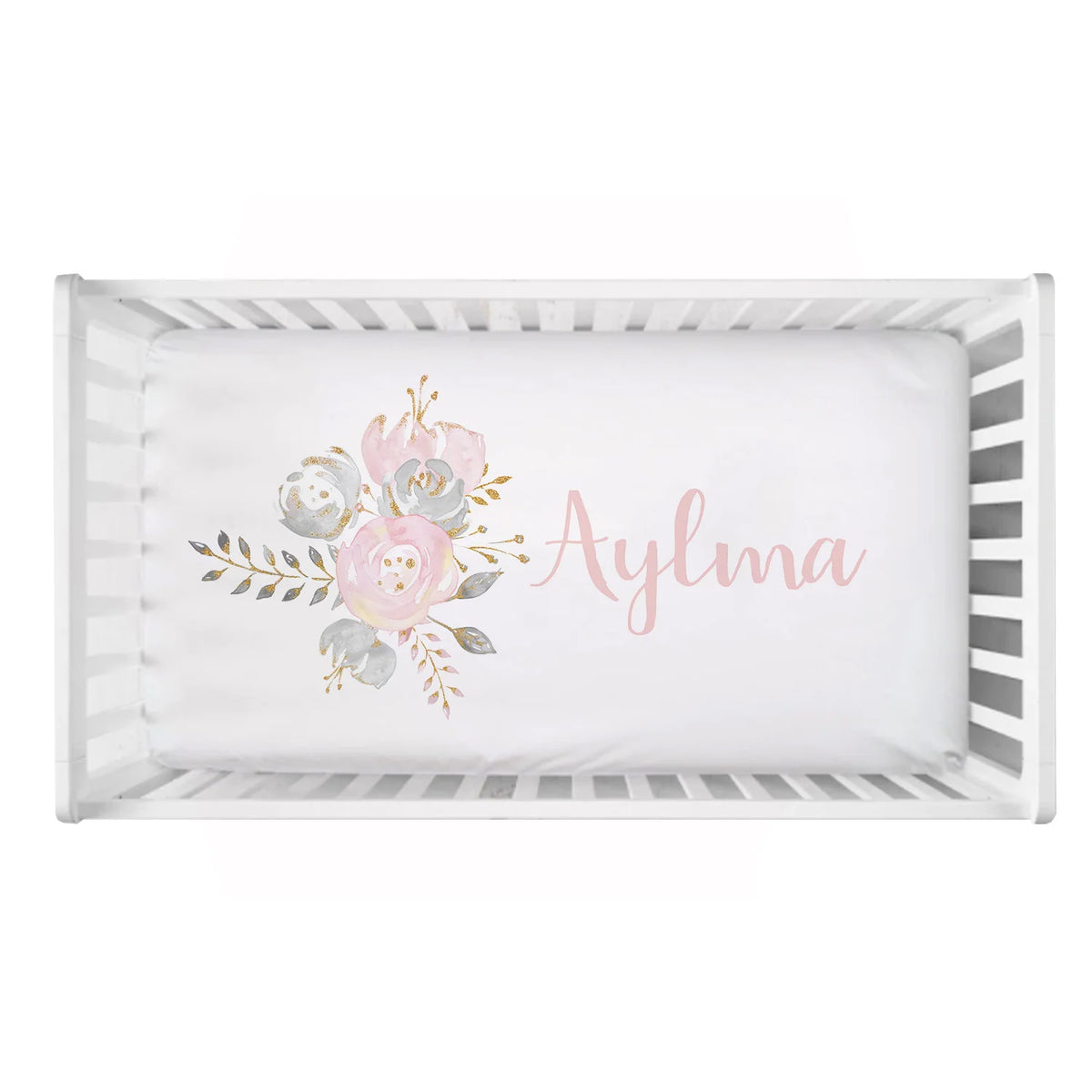 ensemble literie bébé floral personnalisable rose alphabet fleuri couette drap housse coussin decoration nom