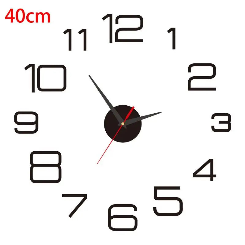 horloge murale moderne adhésive noir or rouge numéros aiguilles 50cm 40cm