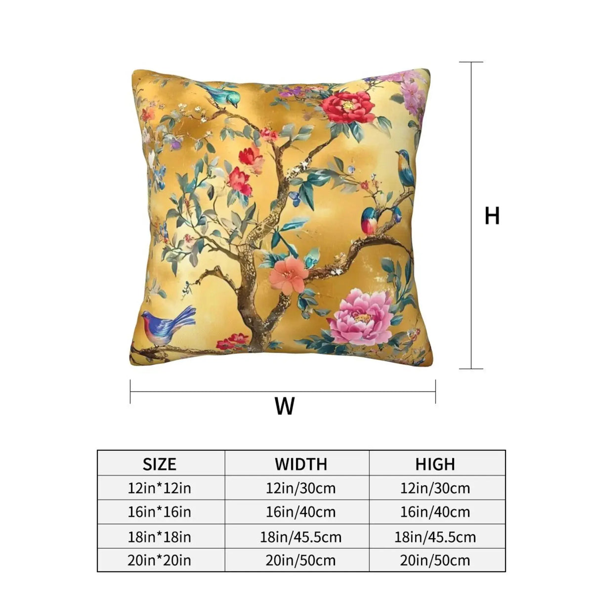 coussin pastoral fleuri oiseaux or rouge rose bleu vert polyester amovible lavable lit chambre