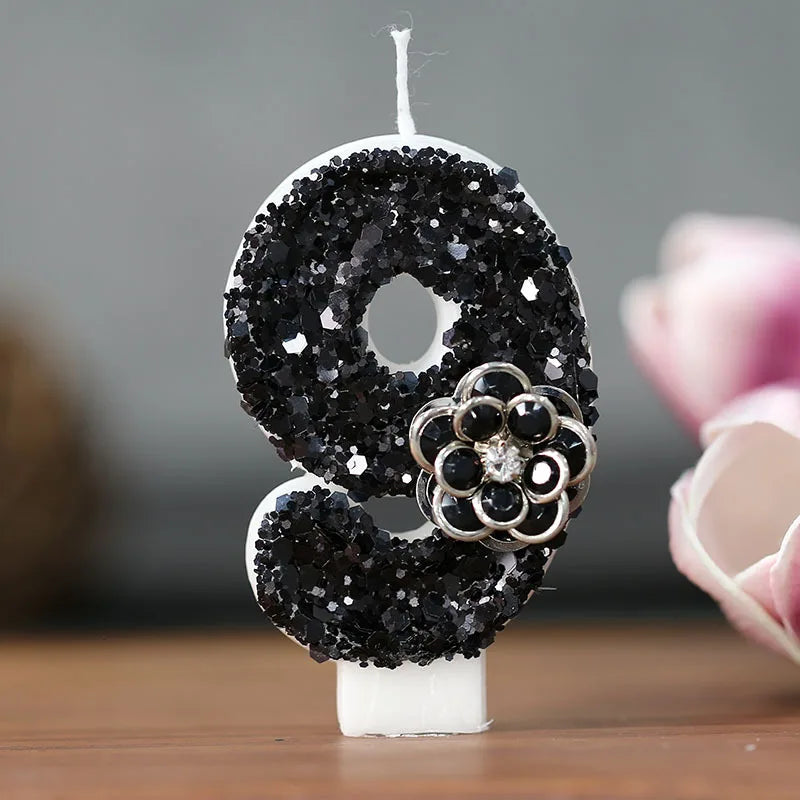 bougies chiffres paillettes noires festives anniversaire mariage décoratives numérotation festive