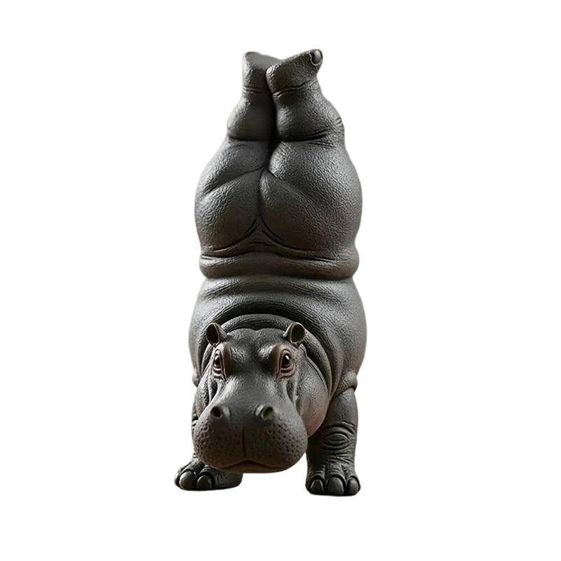 statue hippopotame noir résine texture mat réaliste maison 6.5cm 7cm 5.5cm