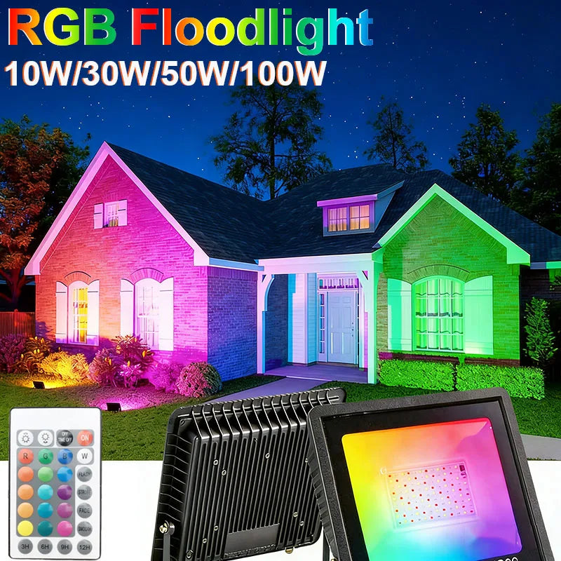 projecteur led rgb noir moderne 100w ip66 remote controleextérieur certification ul rohs fcc