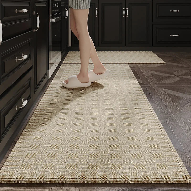 tapis cuisine antidérapant patchwork polyester résistant bactéries moderne rustique beige marron opacité