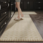 tapis cuisine antidérapant patchwork polyester résistant bactéries moderne rustique beige marron opacité