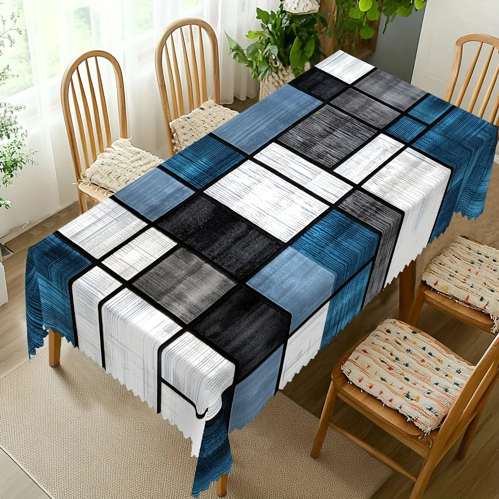 nappe table géométrique bleu marine noire blanche moderne réutilisable fête 140x180cm