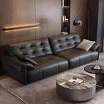 canapé d'angle noir simili cuir boutons moderne salon orienté gauche