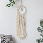 décoration murale attrape rêves bohème crème blanc cassé franges tressage métal argenté ethnique suspension