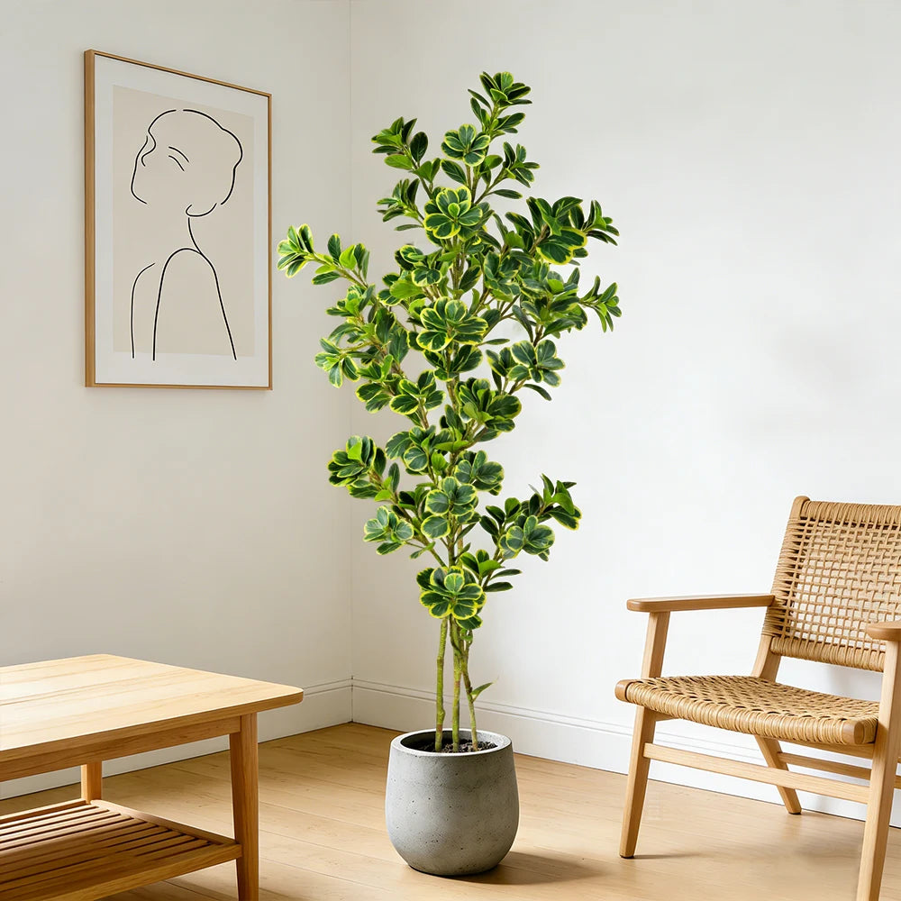 décoration intérieure plante artificielle arbre vert feuilles jaunes modernes pot